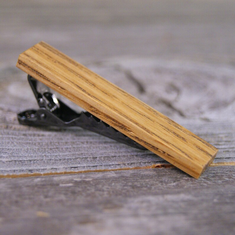 Skinny Tie Bar crafted from a Bourbon Barrel Stave tie tack image 4