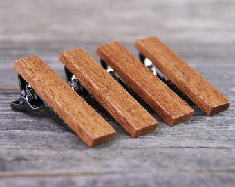 Groomsmen tie clip gift set crafted from Mahogany - Personalized for the Wedding Party for Free!