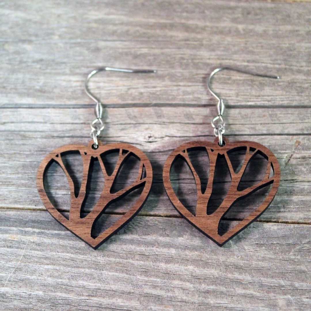 Wooden Heart Earrings / Bridesmaid Earrings / Tree Themed Etsy