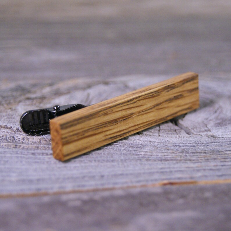 Skinny Tie Bar crafted from a Bourbon Barrel Stave tie tack image 2