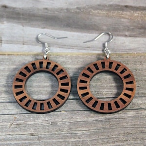 Hoop Earrings / Wooden / Hypoallergenic Stainless Steel Hooks Crafted from American Black Walnut / Wedding / Mothers Day Earrings