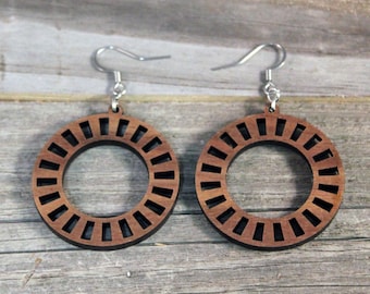 Hoop Earrings / Wooden / Hypoallergenic Stainless Steel Hooks Crafted from American Black Walnut / Wedding / Mothers Day Earrings