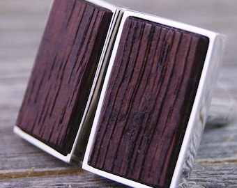 Cufflinks - French Wine Barrel Oak Wood in Silver Bezel - Perfect for Wine Lovers!