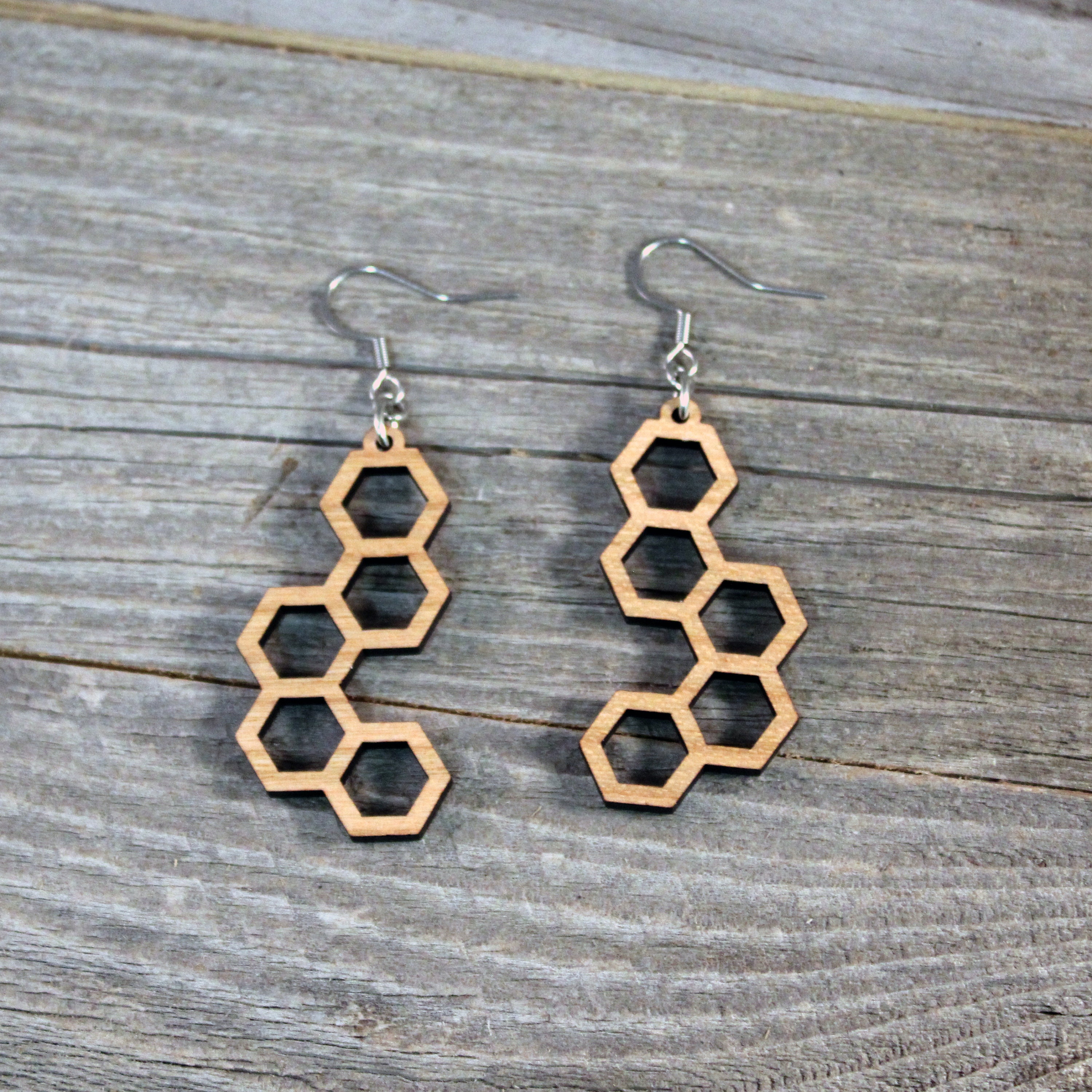 Wooden Dangle Earrings With Hypoallergenic Stainless Etsy
