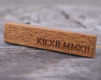 Engraved Mahogany Tie Clip - Personalize this tie bar with the date or initials of your choice!