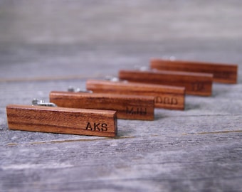Groomsmen tie clip set: Handcrafted from African Bubinga with free personalization!