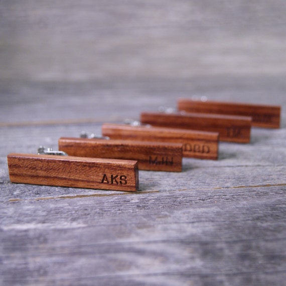 Groomsmen tie clip set: Handcrafted from African Bubinga with free personalization!