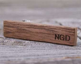 Personalized Walnut Tie Clip, Custom Engraved Monogram Tie Bar