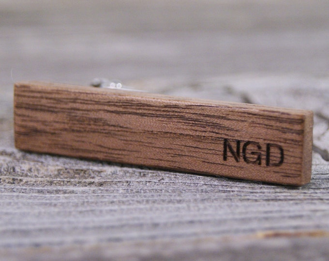 Personalized Tie Clip / Custom Engraved / Custom Tie Bar / Monogrammed / Custom Gift / Handcrafted from American Walnut / Personalized Gift