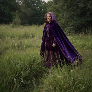 Purple Velvet Hooded Cape with Tale Perfect for Weddings, Cosplay & Fairytales