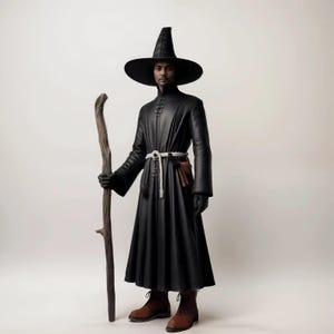 Authentic Cow Leather Wizard Cloak & Hat - Premium Cosplay Costume for Halloween and Witchcraft