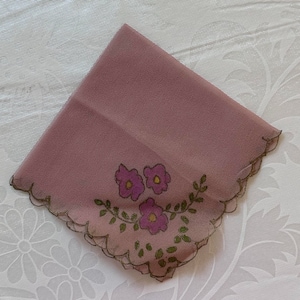 Delicate Pink Handpainted Silk Handkerchief, Hankie