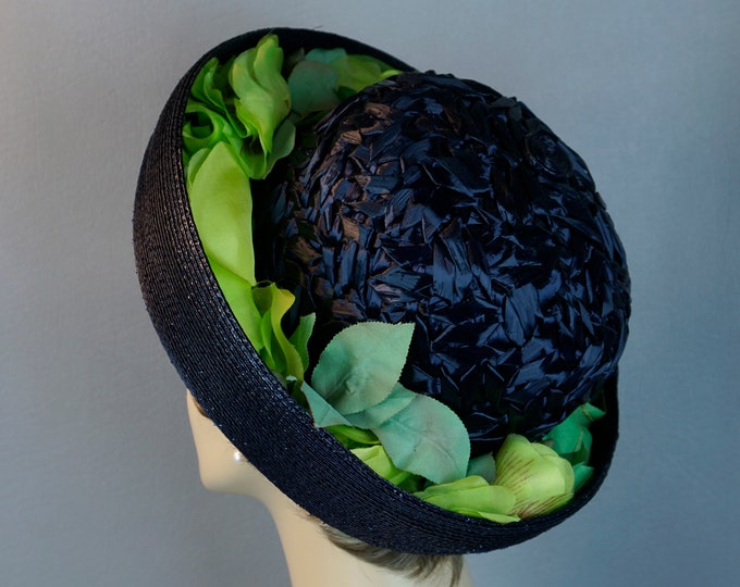 Vintage straw hat Navy sash main image 0