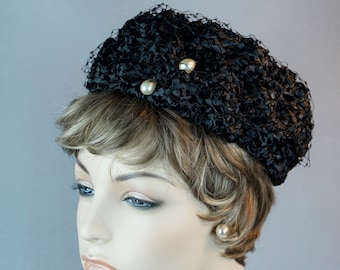 Vintage Hat, 1960s Straw Pillbox, Cello Straw Pillbox Hat