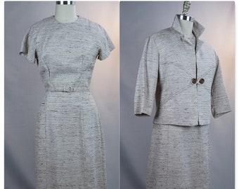 50s Beige Nubby Dress and Jacket by Miss Tall America, B38 W28