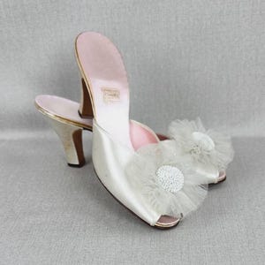 Vintage Pastel Pink Daniel Green Boudoir Hausschuhe mit Absatz, Gr. 7