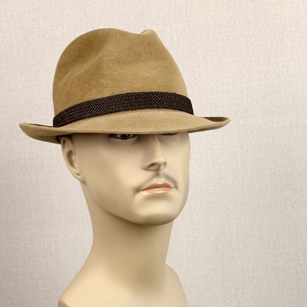 60s - 70s Tan Fur Felt Fedora by Cavanagh, Sz 7 1/8 Long Oval, VFG