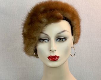 Vtg Brown Mink Turban Hat by Sandy Braeburn