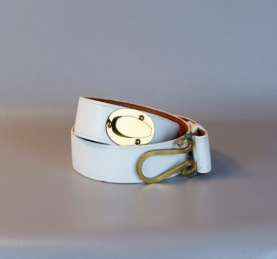 Vintage Belt, Roger Van S Belt, White Leather Belt