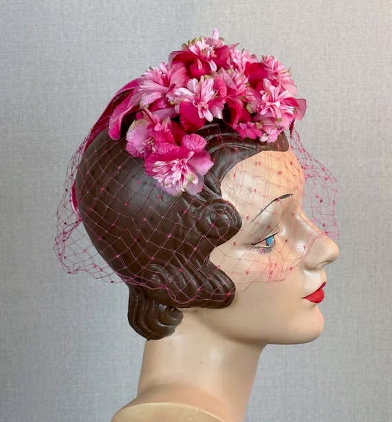 60s Pink Floral Fascinator or Whimsey Hat - image 2