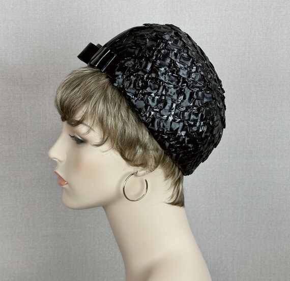 Vintage 60s Black Cello Straw Pillbox Hat by G Ho… - image 6