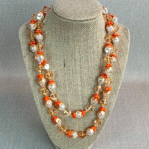 Vintage 50s Tangerine, Cream and Peach Double Strand Beaded Necklace