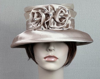 90s Taupe Mushroom Brim Church Hat by Essence Hats