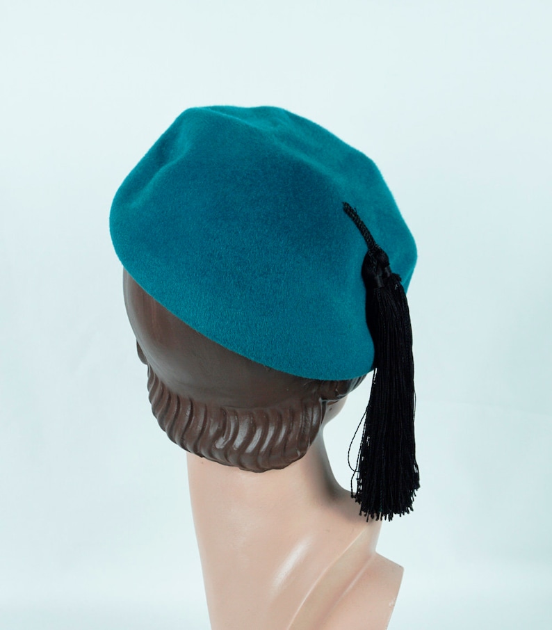 Vintage Hat 60s Teal Beret Tassel Beret Size 22 Beret Etsy