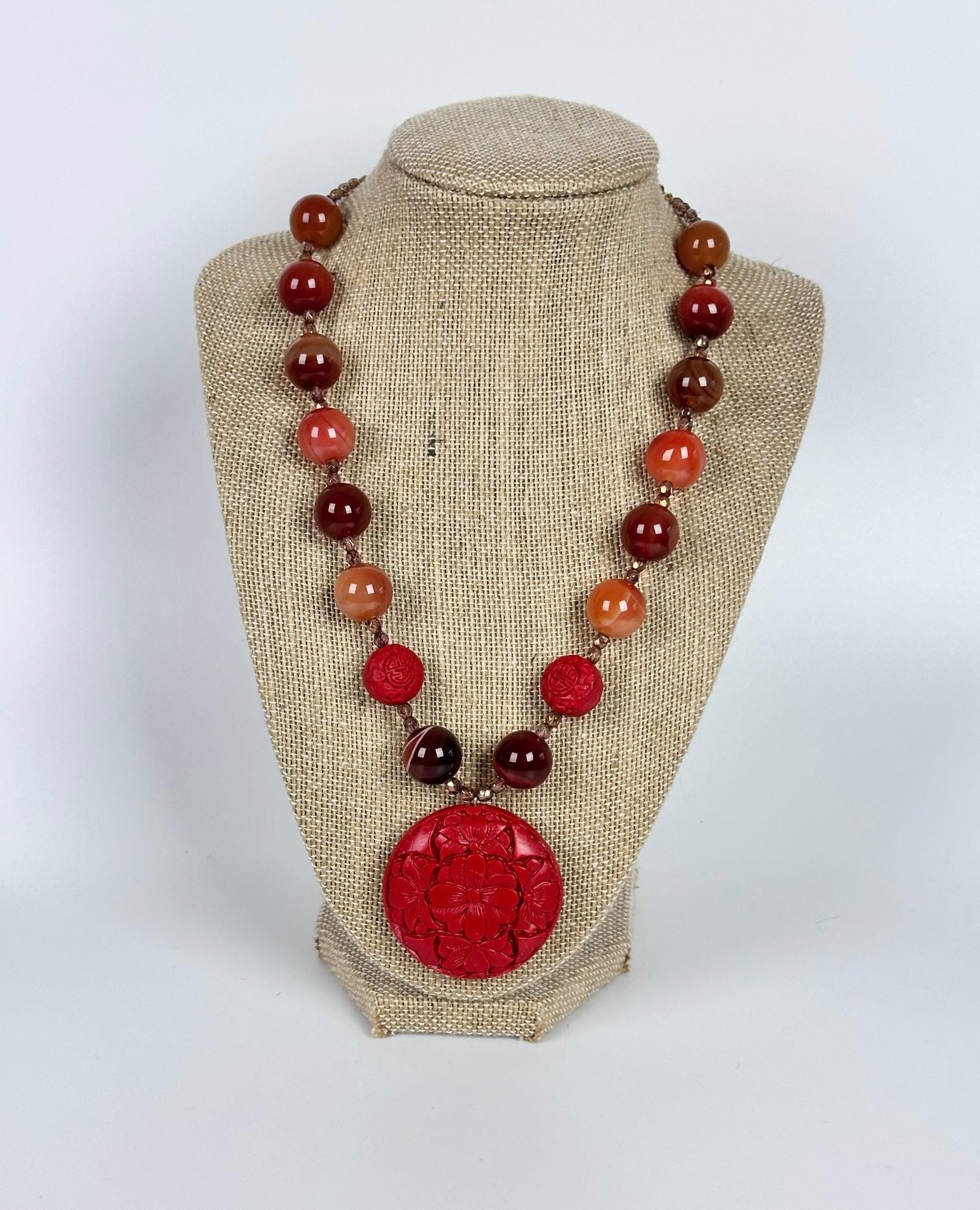 Vintage 90s Kenneth Jay Lane, KJL Faux Cinnabar and Carnelian
