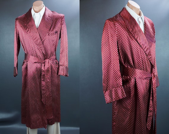 Vintage Mans Robe, Dressing Gown, Ruby Red Robe, R