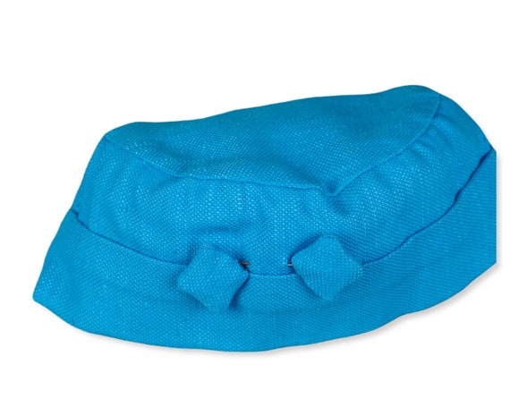 Vtg Blue Linen Handmade Cap Hat with Matching Hat… - image 5