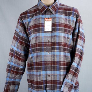 60s - 70s Deadstock Maroon and Blue Plaid Flannel Shirt by McGregor Sportswear, Sz XL