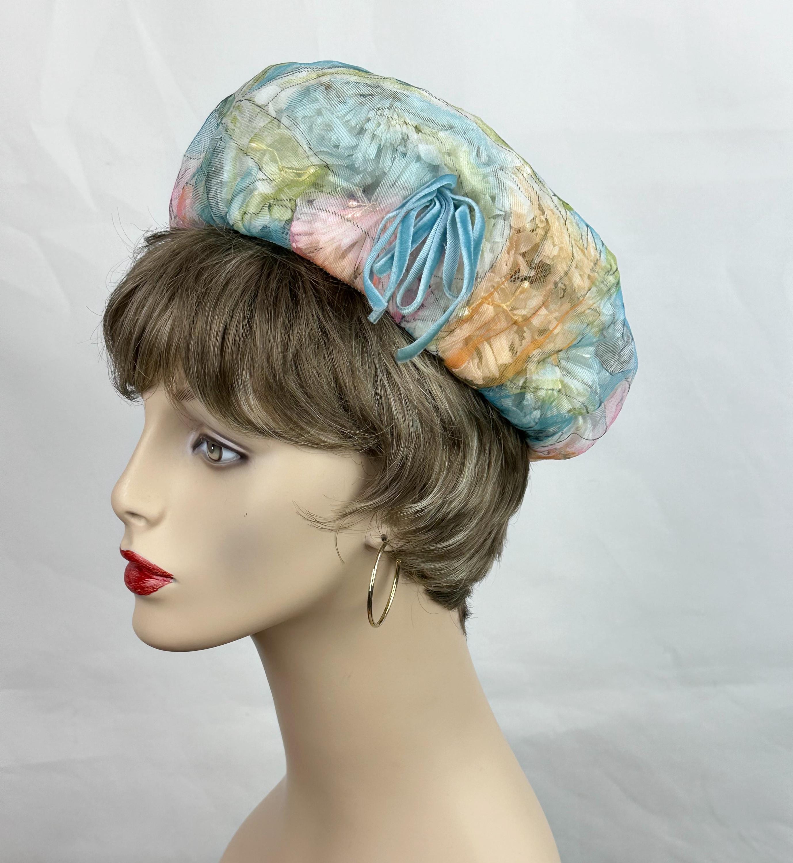 MCM Vintage 1950s Blue & White Floral Pillbox Hat, Netting, Bow Structured Frame Pillbox Hat With Netting - Etsy main image 4