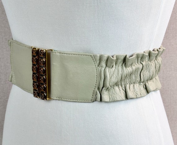 Vintage Tan Leather Ruched Belt, Wide Stretch Belt - image 5