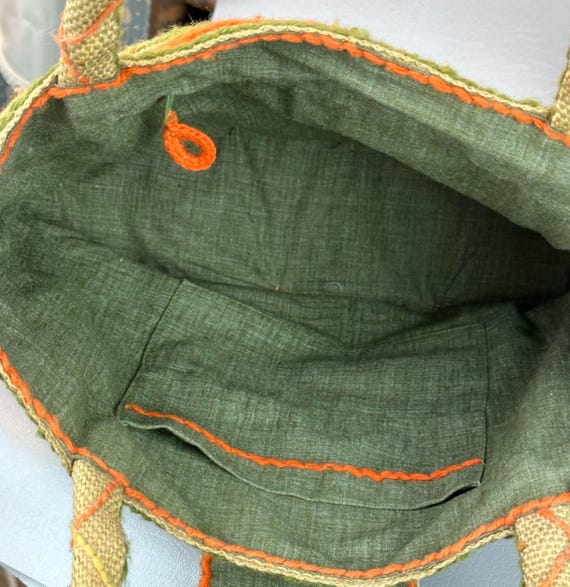 Sac à Main Vintage Broderie Crewel Sur Lin – Cabas Artisanat Américain