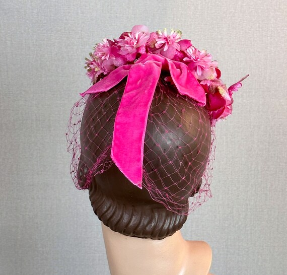 60s Pink Floral Fascinator or Whimsey Hat - image 4