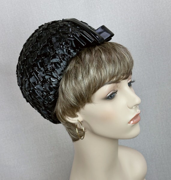 Vintage 60s Black Cello Straw Pillbox Hat by G Ho… - image 7