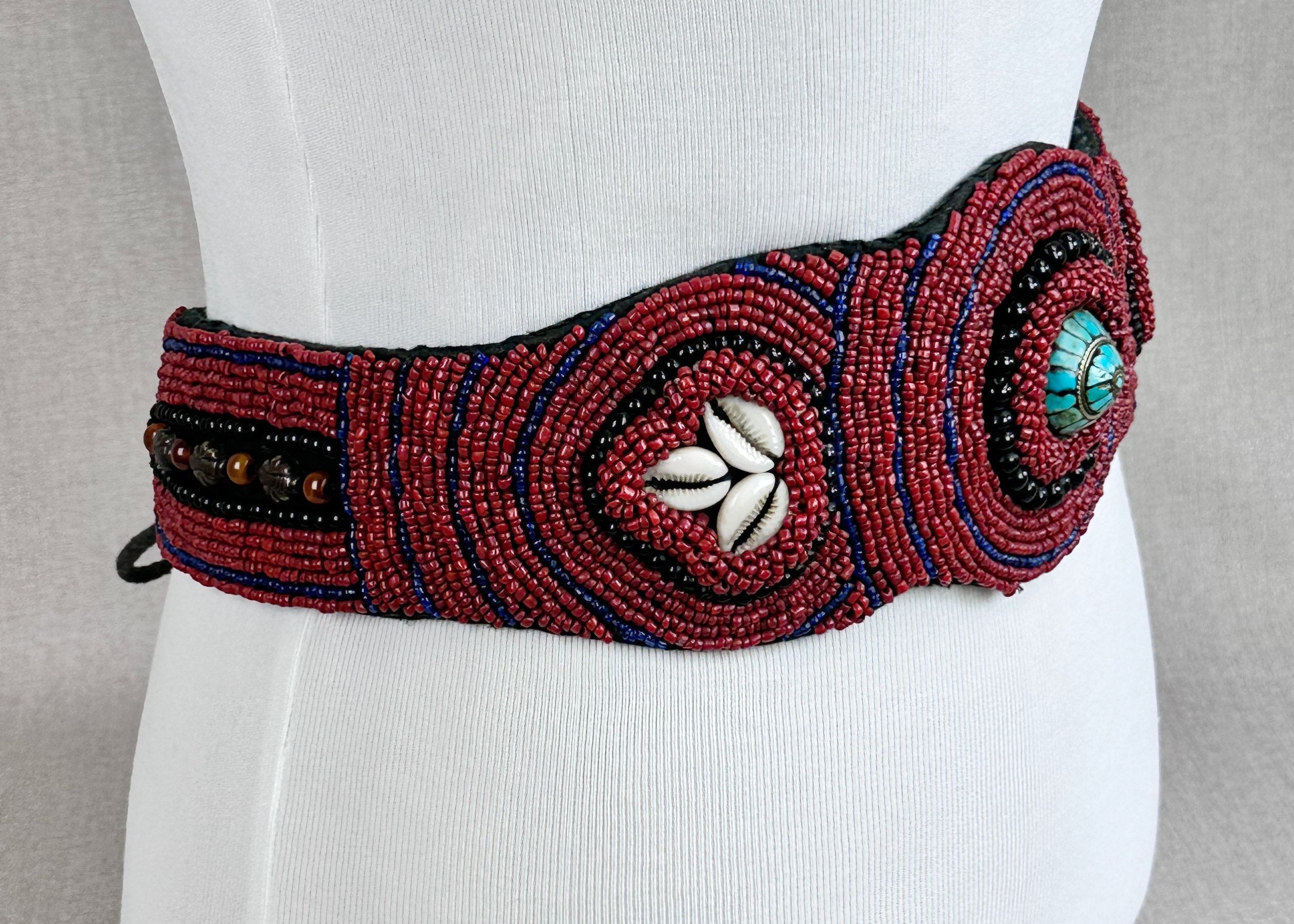 Raj Deadstock Vintage Seed Bead Beaded Belt Y2K Vintage Wide Native American Seed Bead Belt & Buckle Free  main image 4
