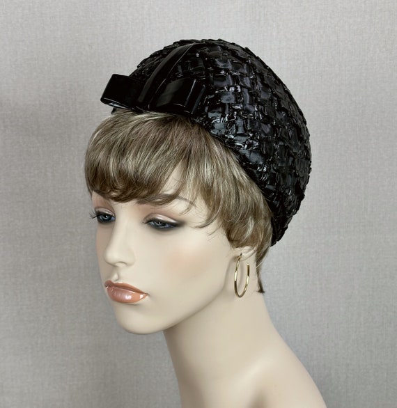Vintage 60s Black Cello Straw Pillbox Hat by G Ho… - image 2