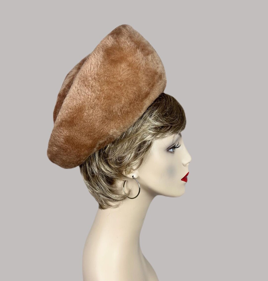 Vtg 60\'s OLEG CASSINI brown faux fur Mod hat Vintage 60s Camel Faux Fur Breton Hat by Oleg Cassini - Etsy  main image 3