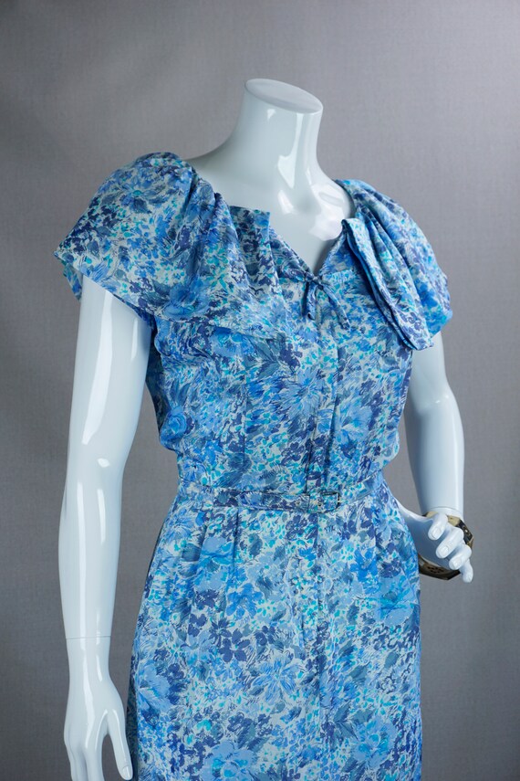 50s Blue Floral Zip Front Dress by Roseweb, B38 W… - image 7