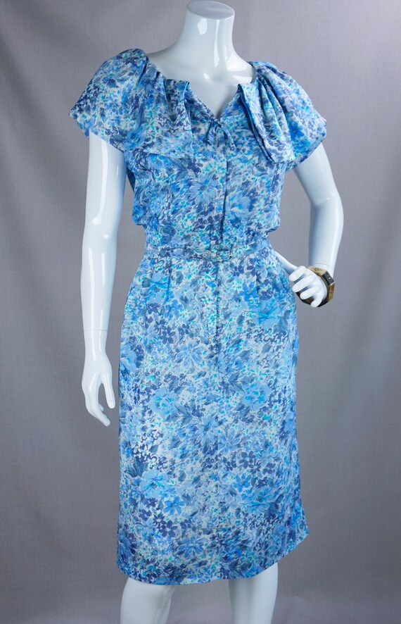50s Blue Floral Zip Front Dress by Roseweb, B38 W… - image 10