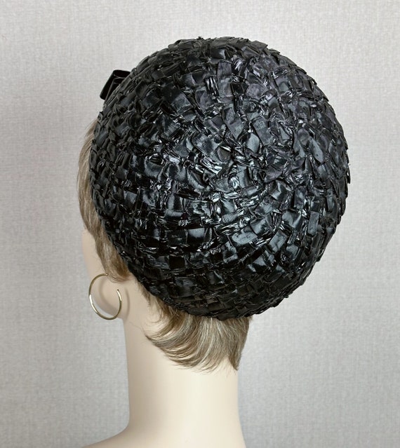 Vintage 60s Black Cello Straw Pillbox Hat by G Ho… - image 5