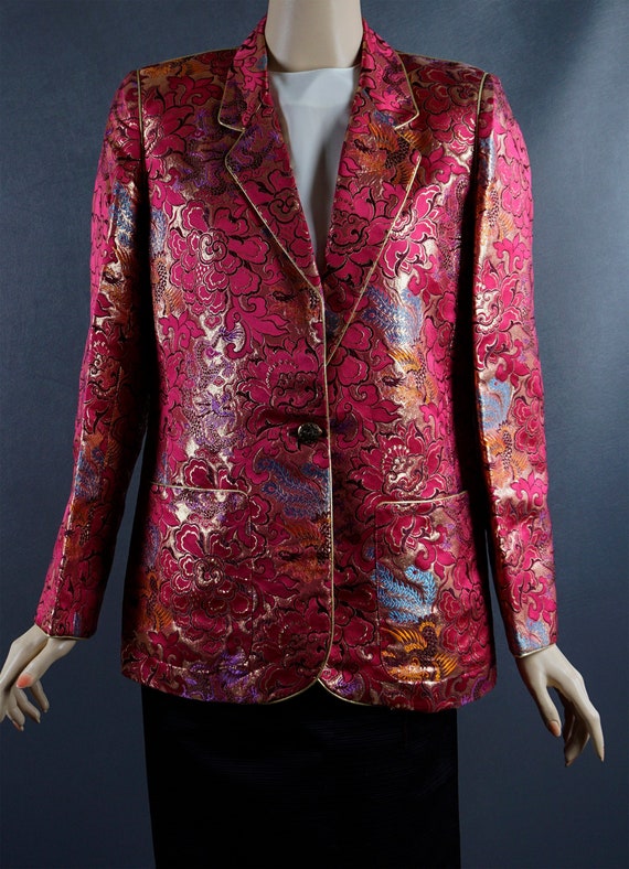 1980s Blazer, Hot Pink and Gold Brocade Jacket, Ch