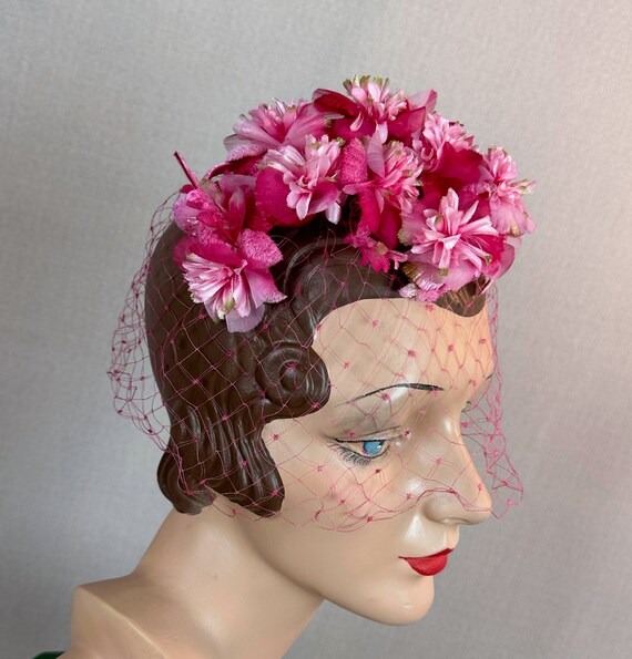 60s Pink Floral Fascinator or Whimsey Hat - image 1