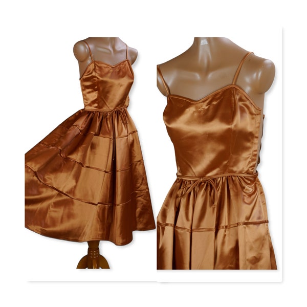 40s Bronze Satin Youth Size Full Skirt Formal Gown, B32 VFG