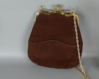 Deadstock 90s Brown Suede Envelope Handbag, Top Handle or Shoulder by Triangle