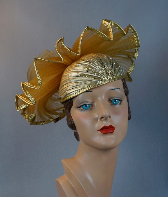 Avant Garde Hat, Church Hat, Gold Statement Hat, S