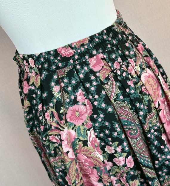 80s Pink Rose Rayon Midi Skirt by Intentions, W30 - image 8