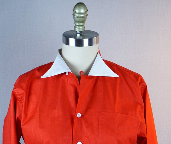 Vintage 1950s Red Cotton Tuxedo Shirt by Shapely … - image 4